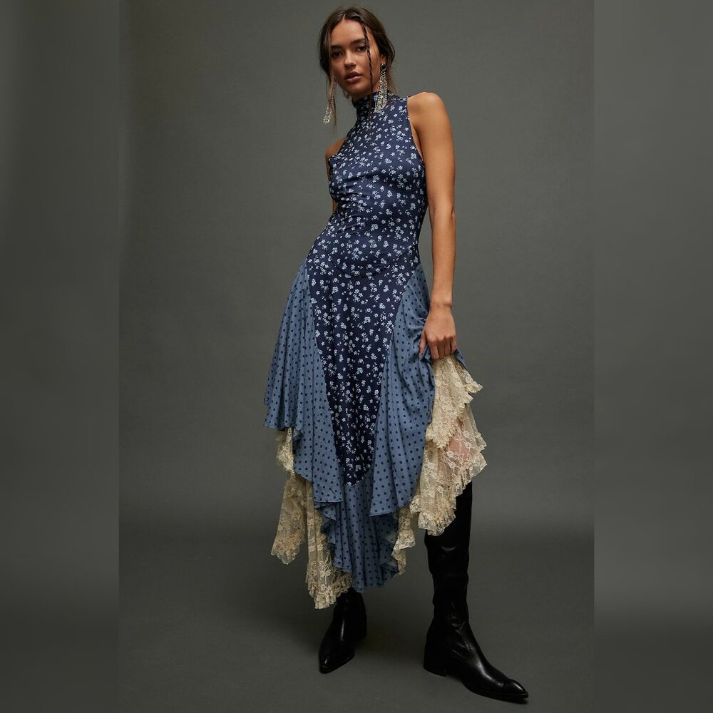 ISO Free People Ramada Midi Dress Blue Sapphire Combo Size XS